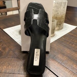 Steven Black Croc-Embossed Sandals